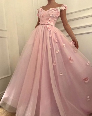 Sweet Pink Florals A-Line Tulle Long Sexy Prom Dress UK | Sexy Off-the-Shoulder Evening Dress UKes UK_4