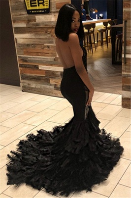 Sexy Timeless Black Elegant Mermaid Halter Sleeveless Open Back Applique Prom Dress UKes UK UK_2