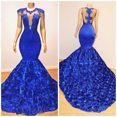 Elegant Royal Blue Florals Elegant Trumpt Prom Dress UKes UK UK | Lace Appliques Sleeveless Sheer Evening Dress UK BC1059_2