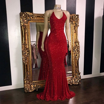 Elegant Sequins Sleeveless Elegant Trumpt Prom Dress UKes UK UK | Shining Halter Red Evening Dress UKes UK_2