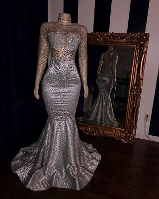 Sexy Lace Appliques Sheer Tulle Prom Dress UKes UK UK | Sliver Long Sleeves Elegant Trumpt Evening Dress UKes UK_2