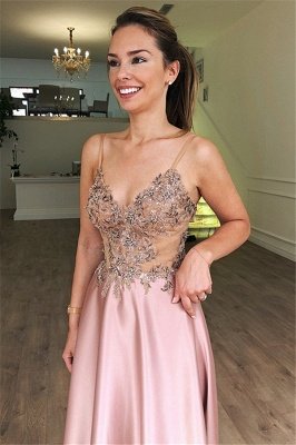 Luxury A-Line Spaghetti Straps Sleeveless Beads Pink Prom Dress UKes UK UK_2