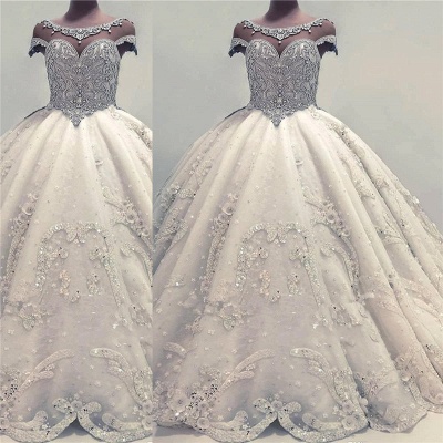 Glamorous Ball Gown Wedding Dresses UK Shiny Crystals Bridal Gowns with Flowers_5