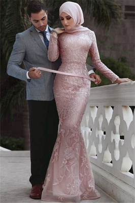 Sweet Pink Detachable Long-Sleeves Prom Dress UKes UK UK | Sexy Lace Appliques Lace Elegant Trumpt Evening Dress UKes UK_1