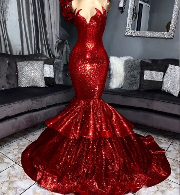 Shining Hot red Elegant Mermaid Prom Dress UK with Ruffles | Sexy Evening Gowns with shining details_3