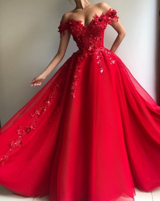 Amazing Ball Gown Off The Shoulder Applique Flowers Affordable Evening Dress UKes UK UK_2