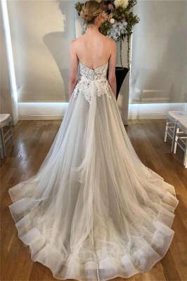 Sheer Appliques Sweetheart Wedding Dresses UK | Sleeveless Backless Floral Bridal Gowns_2
