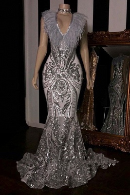 Gorgeous Alluring V-Neck without Sleeve Elegant Mermaid Sequins Long Prom Dress UK UKes UK_1
