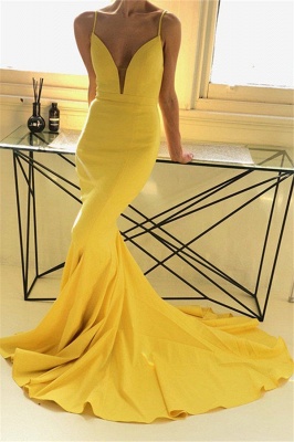 Charming yellow Spaghetti Strap Prom Dress UKes UK Sleeveless Mermaid Open Back Elegant Evening Dress UKes UK_1