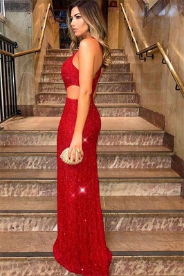 Elegant Red Asymmetric Sleevesless Side-Split Sequins Prom Dress UK UK_2