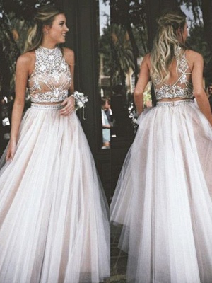 High Neck Two Pieces Prom Dress UKes UK Sleeveless Open back Crystal Elegant Evening Gowns_2