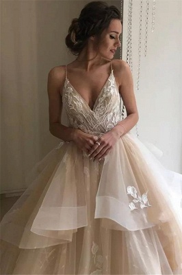 Applique TieElegant Sheer Wedding Dresses UK Spaghetti-Strap Sleeveless Backless Floral Bridal Gowns_2