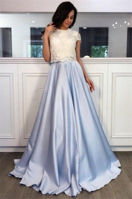 Lace Appliques Jewel Prom Dress UKes UK Two Piece Ruffles Sleeveless Evening Dress UKes UK_1