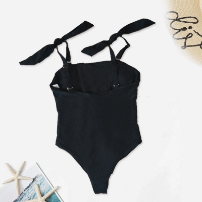 Convertible Black One-piece Lace-up Sexy Swimsuits_8