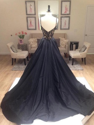 Black Lace Elegant V-Neck Sleeveless Prom Dress UKes UK Open Back Evening Dress UKes UK with Beads_7