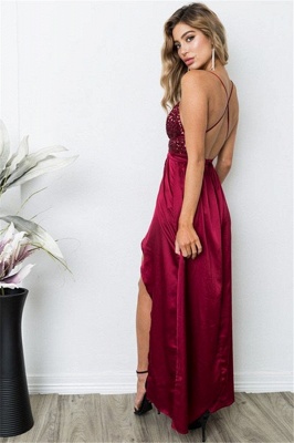 Burgundy Sequins Spaghetti Strap Prom Dress UKes UK Lace Up Sleeveless Side Slit Elegant Evening Dress UKes UK_4