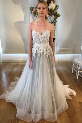 Sheer Appliques Sweetheart Wedding Dresses UK | Sleeveless Backless Floral Bridal Gowns_1