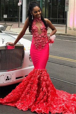 Luxury Halter Floral Lace Applique Sleeveless Long Prom Dress UK_1
