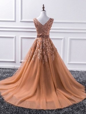 Sexy Elegant V-Neck Applique Crystal Prom Dress UKes UK Sleeveless Tulle Elegant Evening Dress UKes UK Sexy_2