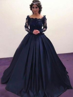 Lace Lace Appliques Bateau Long Sleeves Prom Dress UKes UK Ball Gown Evening Dress UKes UK with Beads_3