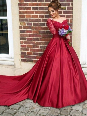 Red Lace Off-the-Shoulder Prom Dress UKes UK Long Sleeves Ball Gown Evening Dress UKes UK_3