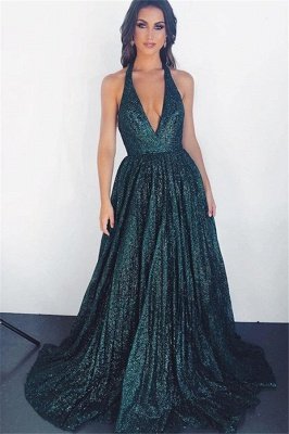 Gorgeous Dark Green Halter without Sleeve A-Line Prom Dress UK UK_1