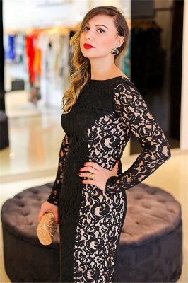 Hi-lo Lace Long Sleeves Lace Prom Dress UKes UK Plus Size Black Plus Size Elegant Evening Dress UKes UK_3