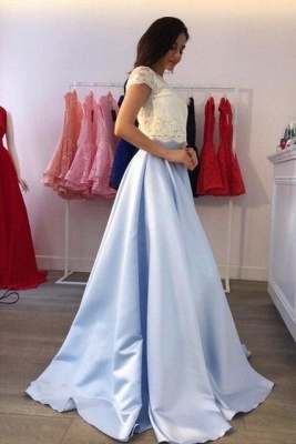 Lace Appliques Jewel Prom Dress UKes UK Two Piece Ruffles Sleeveless Evening Dress UKes UK_2