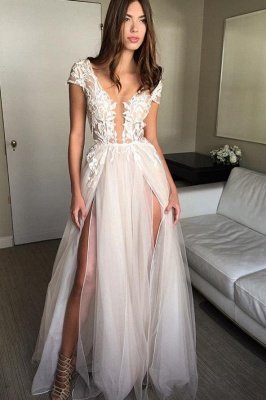 Elegant V-Neck Lace Appliques Prom Dress UKes UK Sheer Sleeveless Evening Dress UKes UK_4