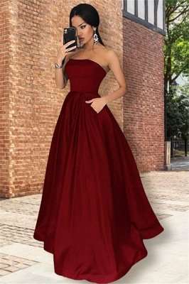 Burgundy Strapless Ruffles Prom Dress UKes UK Sleeveless Elegant Evening Dress UKes UK with Pocket_1