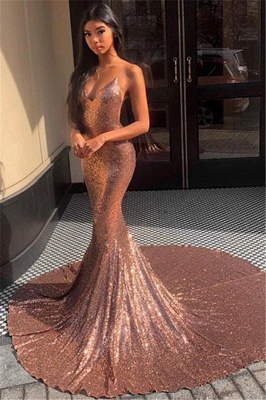 Amazing Spaghetti-Straps Sequins Elegant Mermaid Prom Dress UK UK_1