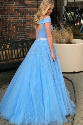 Sexy Blue Off -the-Shoulder Keyhole Prom Dress UKes UK Two Piece Crystal Elegant Evening Dress UKes UK with Beads_3