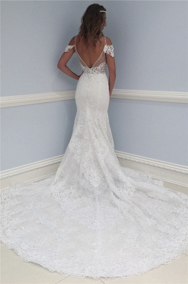 Lace V-Neck Wedding Dresses UK | Ruffles Sheer Cap Sleeve Floral Bridal Gowns_2