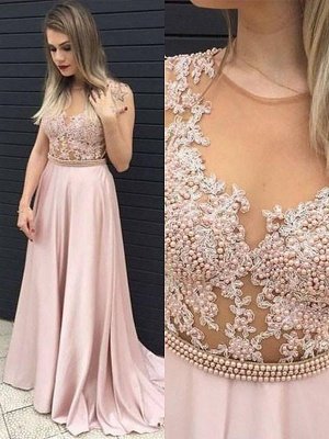 Jewel Beads Lace Appliques Prom Dress UKes UK Pink Sleeveless Tulle Evening Dress UKes UK Sexy_2