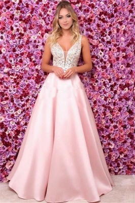 Pink Elegant V-Neck Sequins Ruffles Prom Dress UKes UK Open Back Sleeveless Evening Dress UKes UK_1