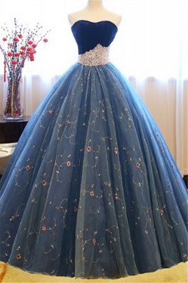Sweetheart Lace Flower Crystal Prom Dress UKes UK Sleeveless Ball Gown Elegant Evening Dress UKes UK with Beads_2
