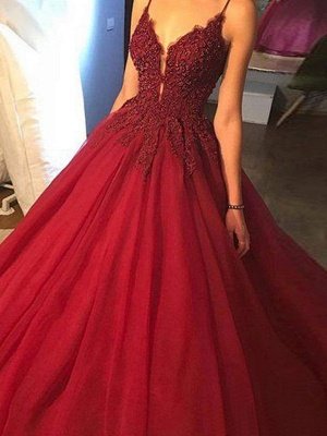 Sexy Spaghetti Strap Beads Prom Dress UKes UK Red Lace Ball Gown Elegant Evening Dress UKes UK_4