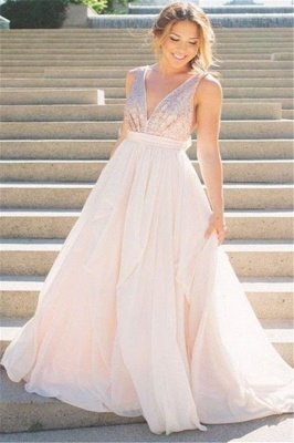 Sexy Elegant V-Neck Sequins Ruffles Prom Dress UKes UK Sleeveless Open Back Elegant Evening Dress UKes UK_1
