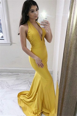 Charming Yellow Sleeveless Prom Dress UKes UK Mermaid Sexy Popular Elegant Evening Dress UKes UK_1