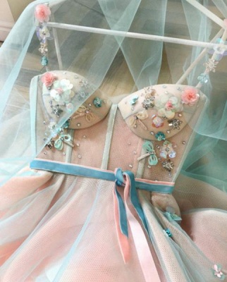 Sexy Flower Bowknot Spaghetti-Strap  Prom Dress UKes UK Ribbons Sheer Sleeveless Evening Dress UKes UK with Beads_3