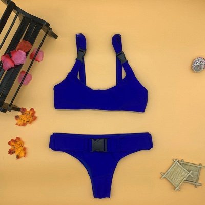 Plain Scoop Colorful Two-piece Buckled Bikini Swimsuits_10