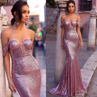 Elegant Purple Off-The-Shoulder Sequins Elegant Mermaid Long Evening Dress UK UK_2