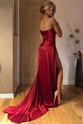Simple Red Strapless Bateau Side-Split A-Line Evening Dress UK UK_2