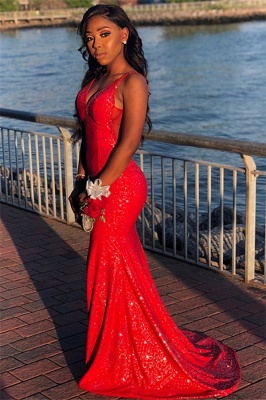 Sexy Red Sequins Elegant Trumpt Spaghetti-Straps Long Prom Dress UKes UK UK_2