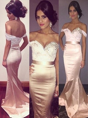 Sexy Off-the-Shoulder Crystal Prom Dress UKes UK Lace Mermaid Sleeveless Elegant Evening Dress UKes UK with Sash_2