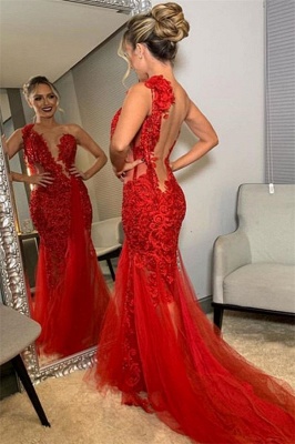 Trendy Burgundy Maroon Asymmetric Lace Applique Open back Elegant Mermaid Tullle Prom Dress UK UKes UK_2