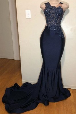 Dark Blue Straps without Sleeve Applique Elegant Mermaid Prom Dress UK UK_1