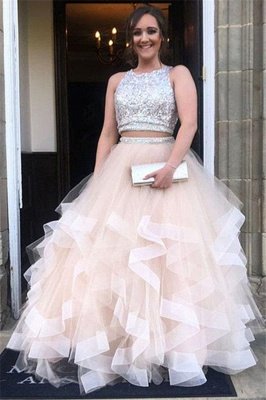 Sequins Jewel Sheer Prom Dress UKes UK Two Piece  Sleeveless Evening Dress UKes UK_1