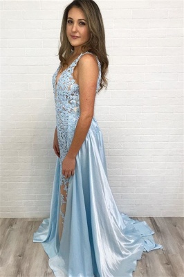 Simple Blue Detachable Straps Lace without Sleeve Elegant Mermaid Prom Dress UK UK_2