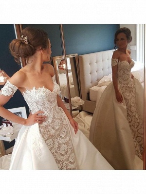 Lace Appliques Sweetheart Wedding Dresses UK Overskirt Sleeveless Floral Bridal Gowns_2